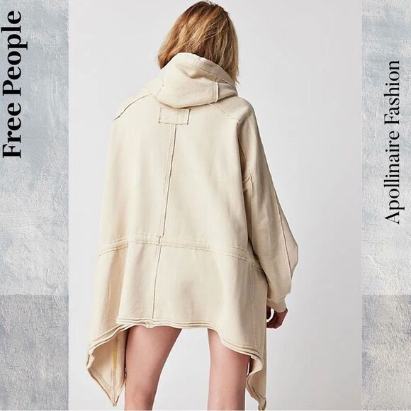 Free People Emilia Hoodie Cardigan in Oyster Grey Creme Large NWT - Picture 4 of 8